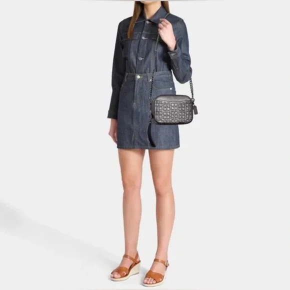 Coach Metallic Signature Embossed Leather Camera Bag - Picture 15 of 15